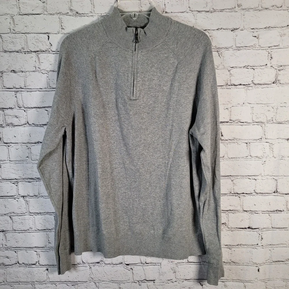 Brooks Brothers Quarter Zip Sweater Mens L Gray Excellent Pima Cotton BB18402‎